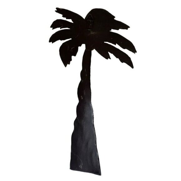 2 PCS Haiti Handmade Colorful Pink House Palm Tree Rustic Metal Wall‎ Hanging - Picture 5 of 6